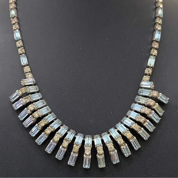 Vintage Unsigned Juliana? Purplish Blue Topaz Bib Statement Choker Necklace 35g - Picture 3 of 16
